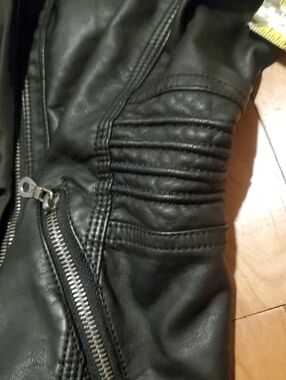 Women's Faux Leather Zip Moto Jacket with Removable Zip Hood